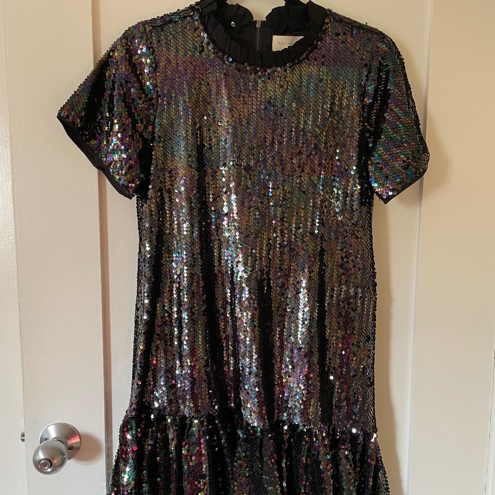 New with tags Melloday Sequin Dress Detachable collar Black